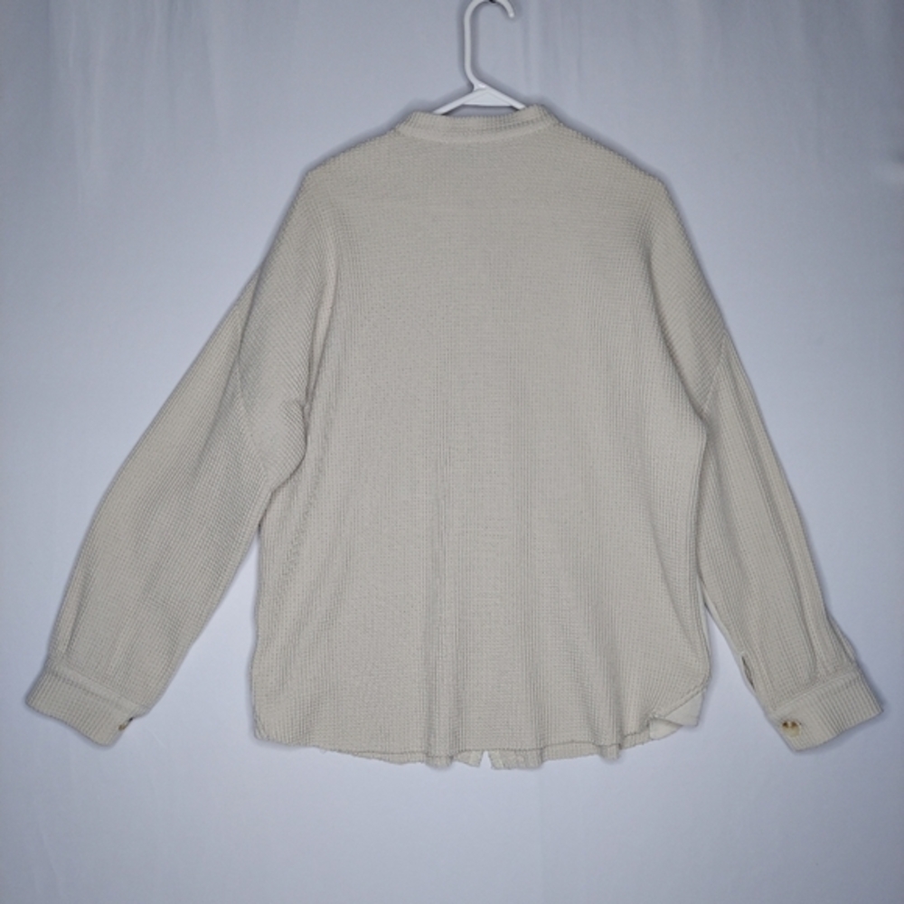 Retro Women Waffle Thermal Button Shirt Large Grunge - Picture 2 of 7